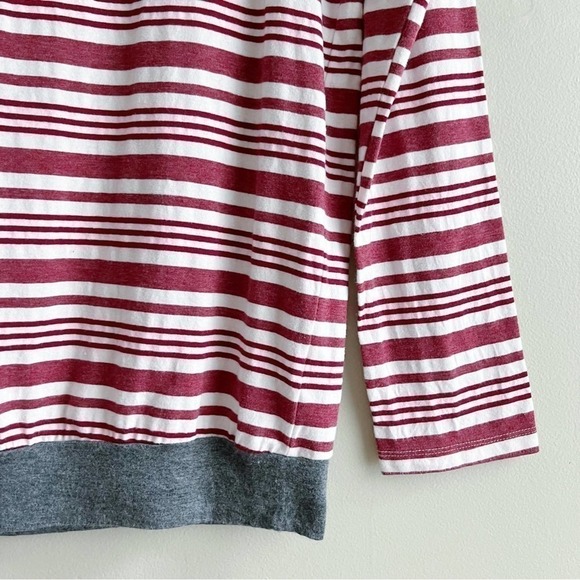 Kut from the Kloth Cotton Crewneck Long Sleeve Top in Maroon Striped, Size Small - Picture 5 of 9